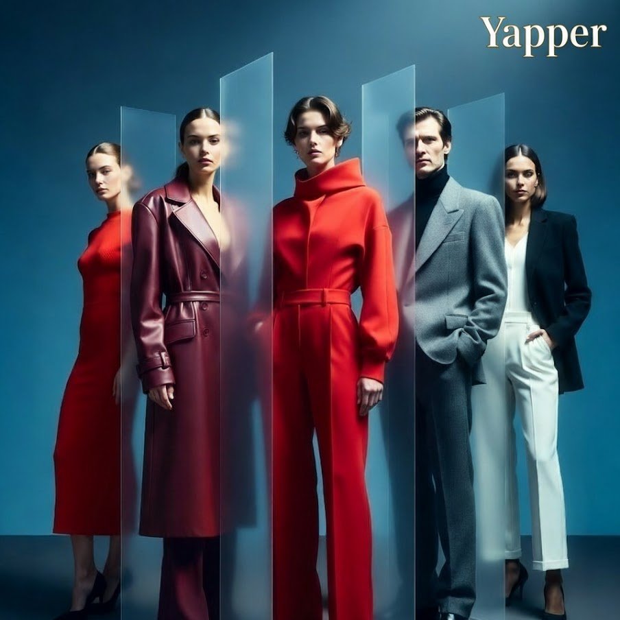 Poster / Flyer - Cinematic Poster of Five Models with Vertical Panel Distortion — output 1