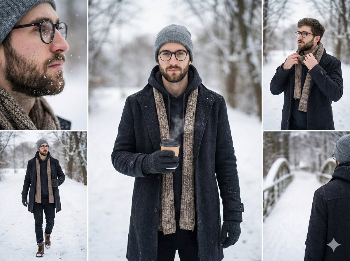 Multi-Shot Cinematic Fashion Collage in Winter — output 1