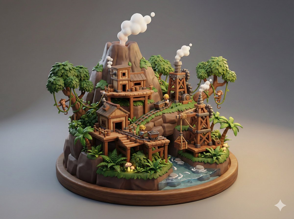 Game Asset - Collectible Miniature Diorama of a Rugged Mining Settlement — output 1
