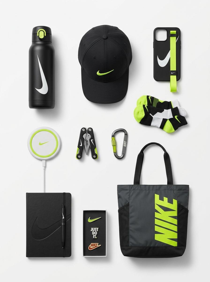 E-commerce Main Image - Premium Branded Merchandise Capsule Collection (Knolling Perspective) — output 1