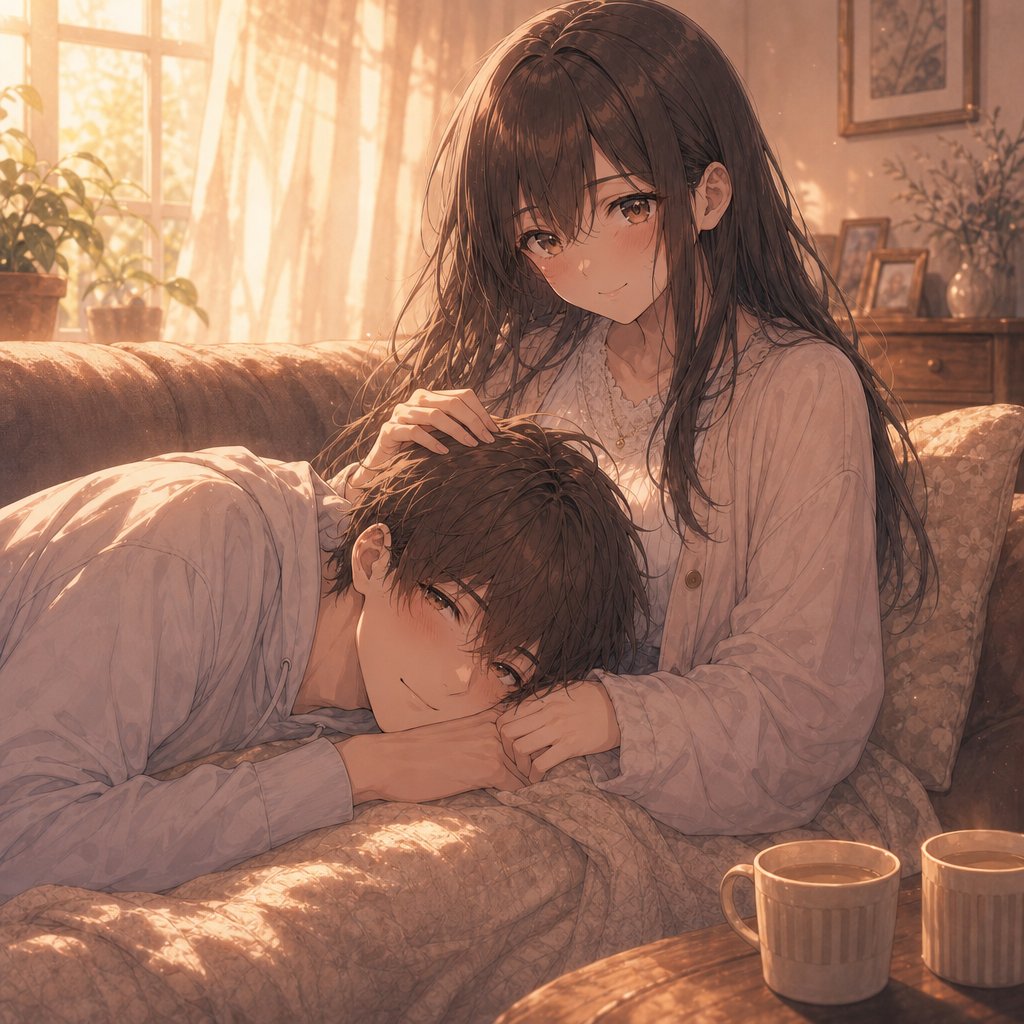 Social Media Post - Cozy Anime Couple on Sofa — output 1