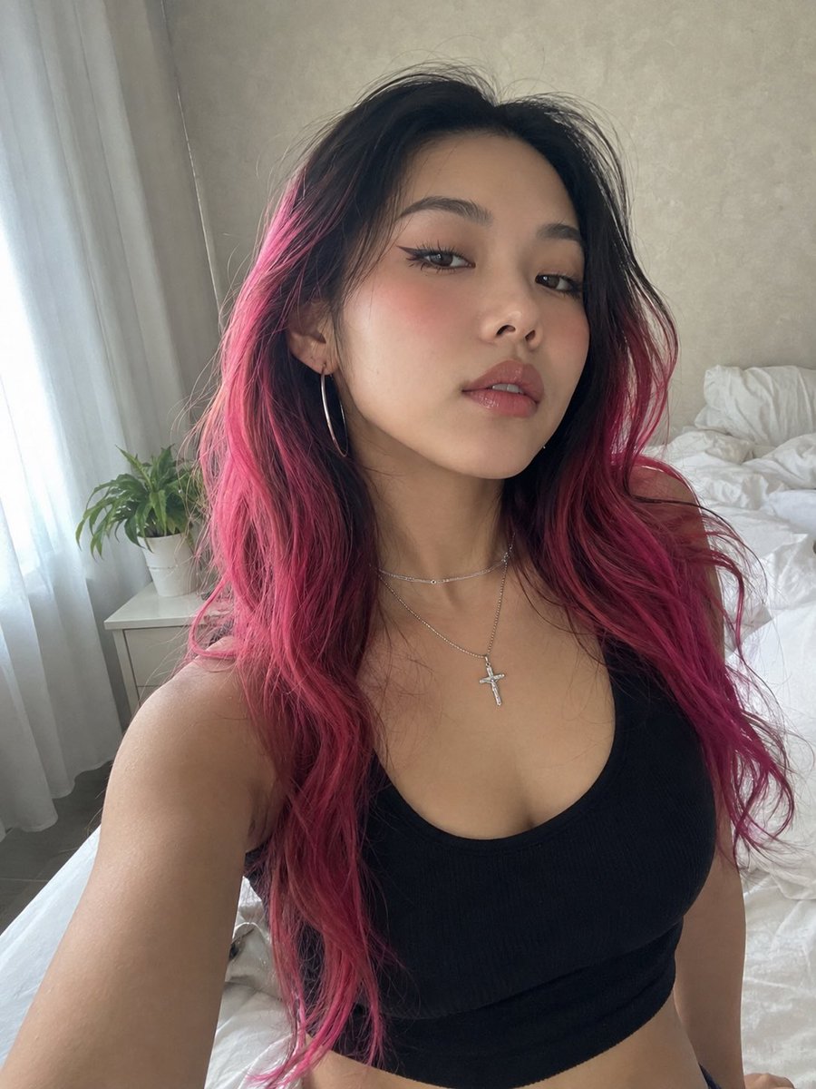 Profile / Avatar - Pink Hair Bedroom Selfie Photography — output 1