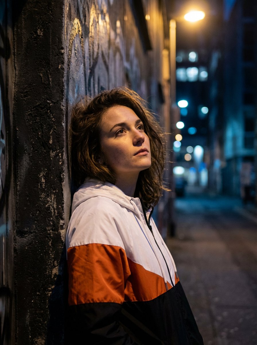 Dramatic Urban Portrait with Overhead Lighting — output 1