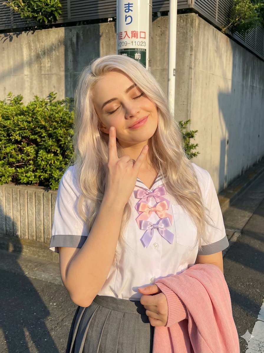 Photorealistic Japanese Schoolgirl Portrait at Golden Hour — output 1