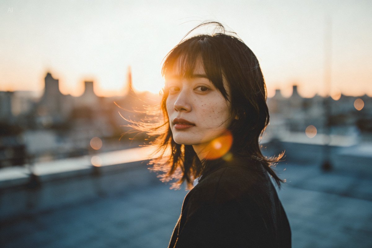 Golden hour rooftop portrait photography prompt — output 1
