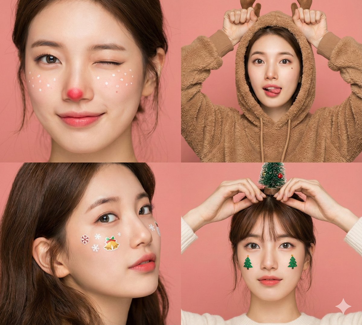Profile / Avatar - 4-Panel Christmas Beauty Blogger Portrait in Peach Background — output 1