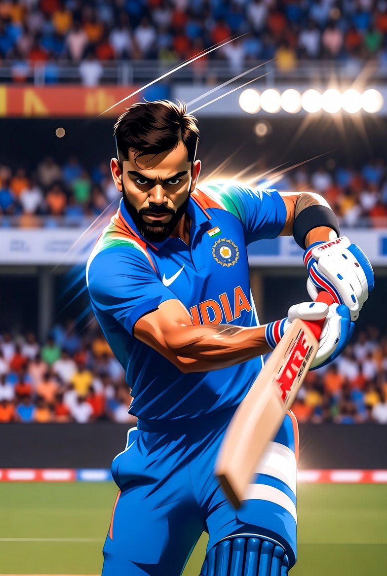 Virat Kohli Nano-Style Cricket Cartoon — output 1