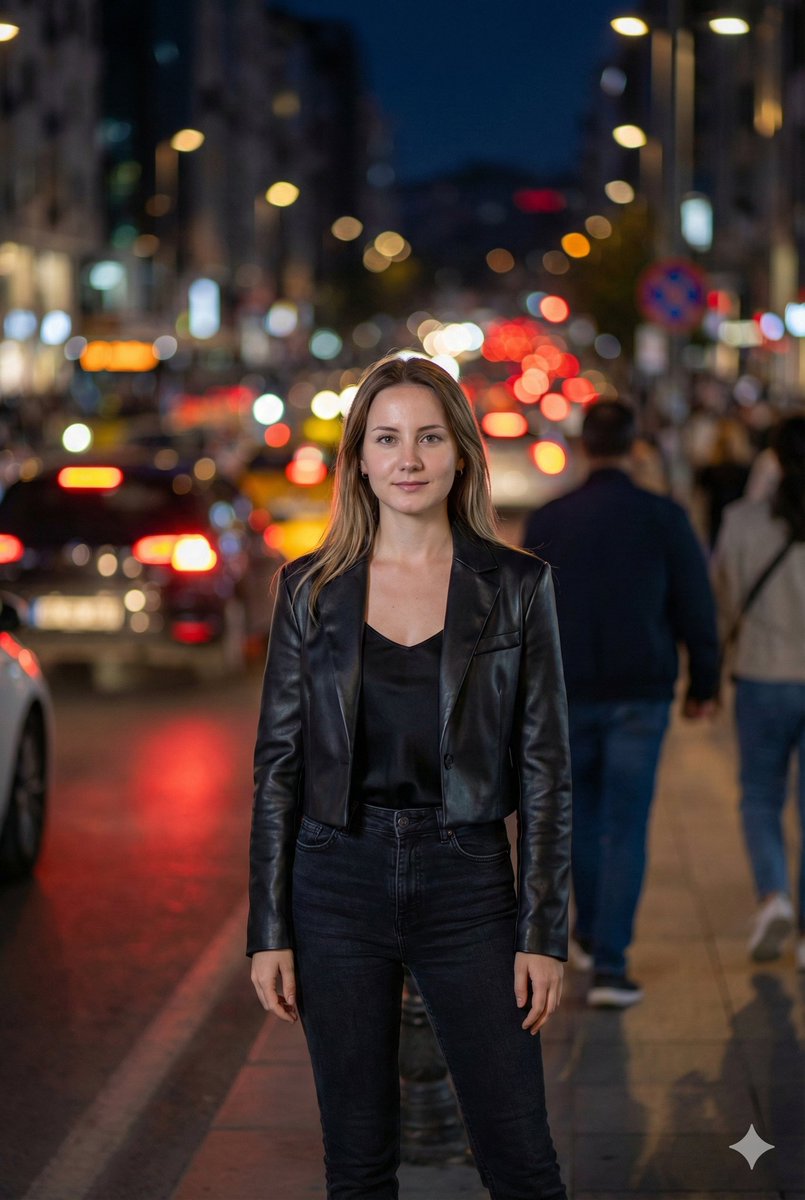 Street Fashion Editorial at Night with Motion Blur — output 1