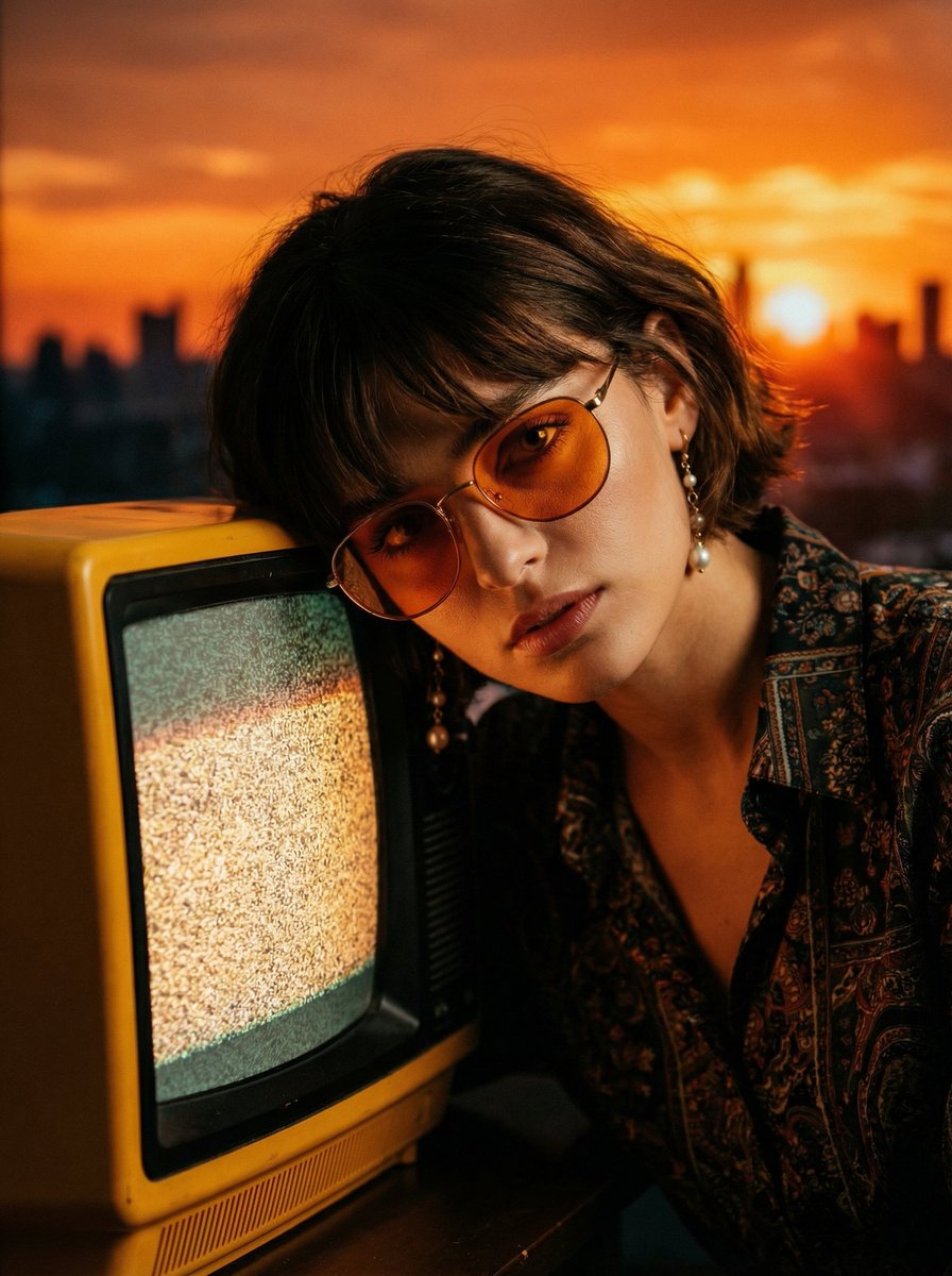 Poster / Flyer - Cinematic Portrait with Static CRT Television — output 1