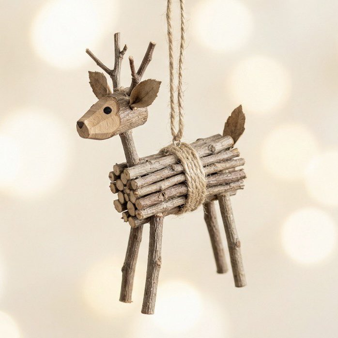 E-commerce Main Image - Rustic Twig Reindeer Christmas Ornament — output 1