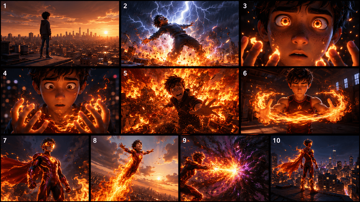Comic / Storyboard - Pixar Style Superhero Storyboard — output 1