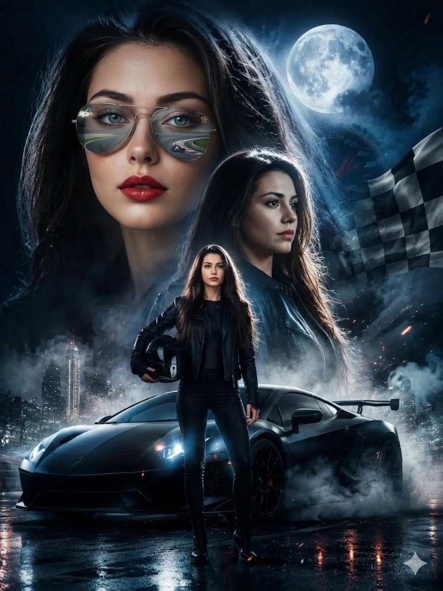 Comic / Storyboard - Female Street Racer Movie Poster — output 1
