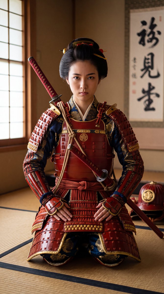 Game Asset - Japanese Samurai Woman in Red Armor — output 1