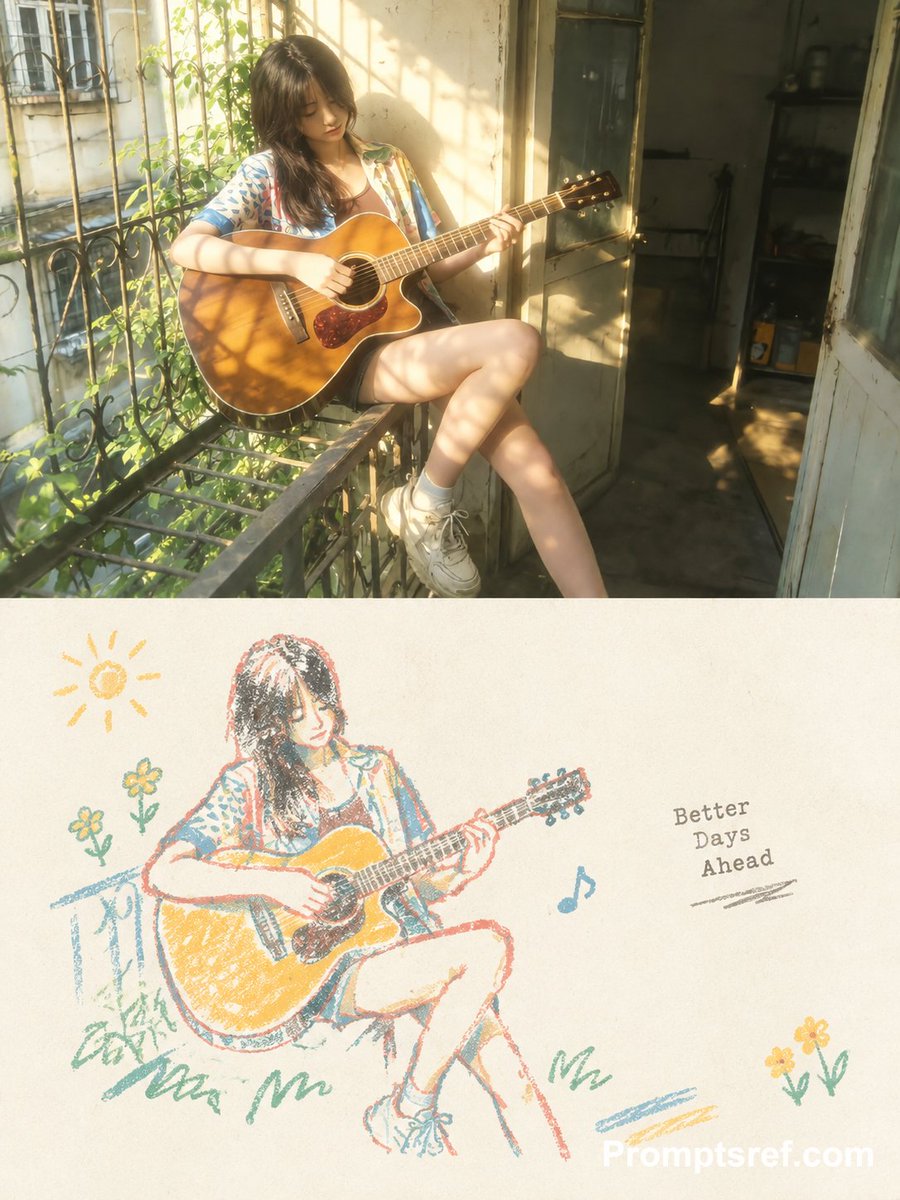 Comic / Storyboard - Photo to Cozy Crayon Drawing Comparison — output 1