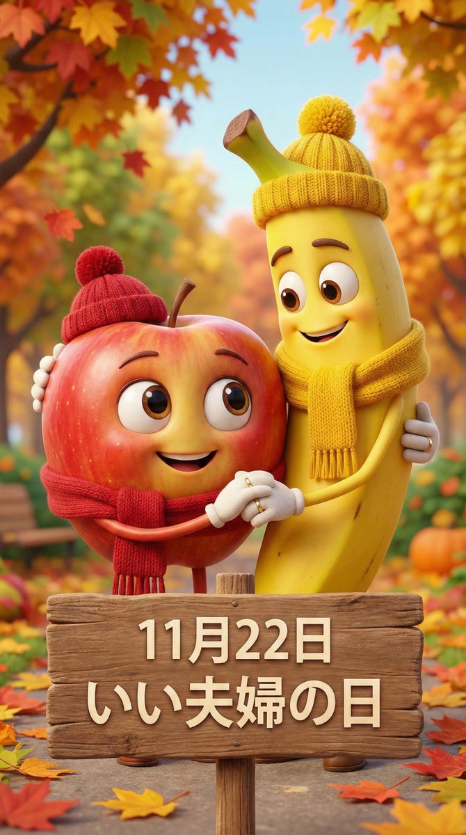 Anthropomorphized apple and banana couple — output 1