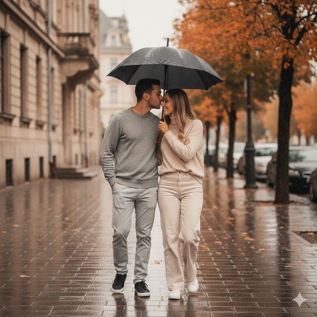 Romantic Rainy Autumn Couple Portrait — output 1