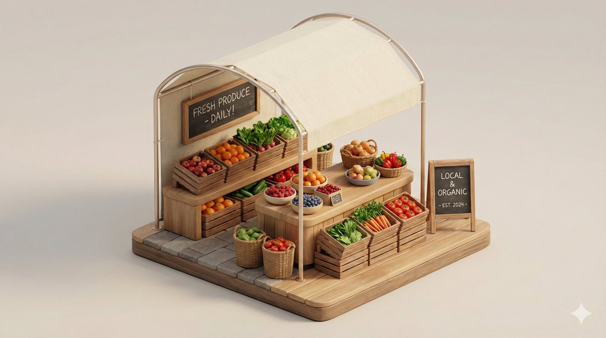 Minimal 3D Isometric Urban Retail Kiosk Diorama — output 1