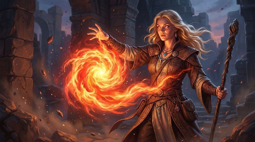 Game Asset - Hyperrealistic D&D Female Fire Mage — output 1
