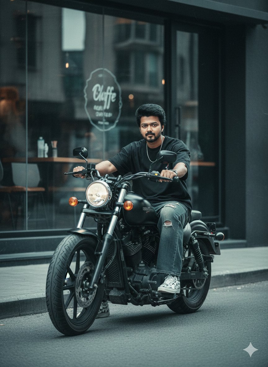 Cinematic Biker Street Style Portrait — output 1