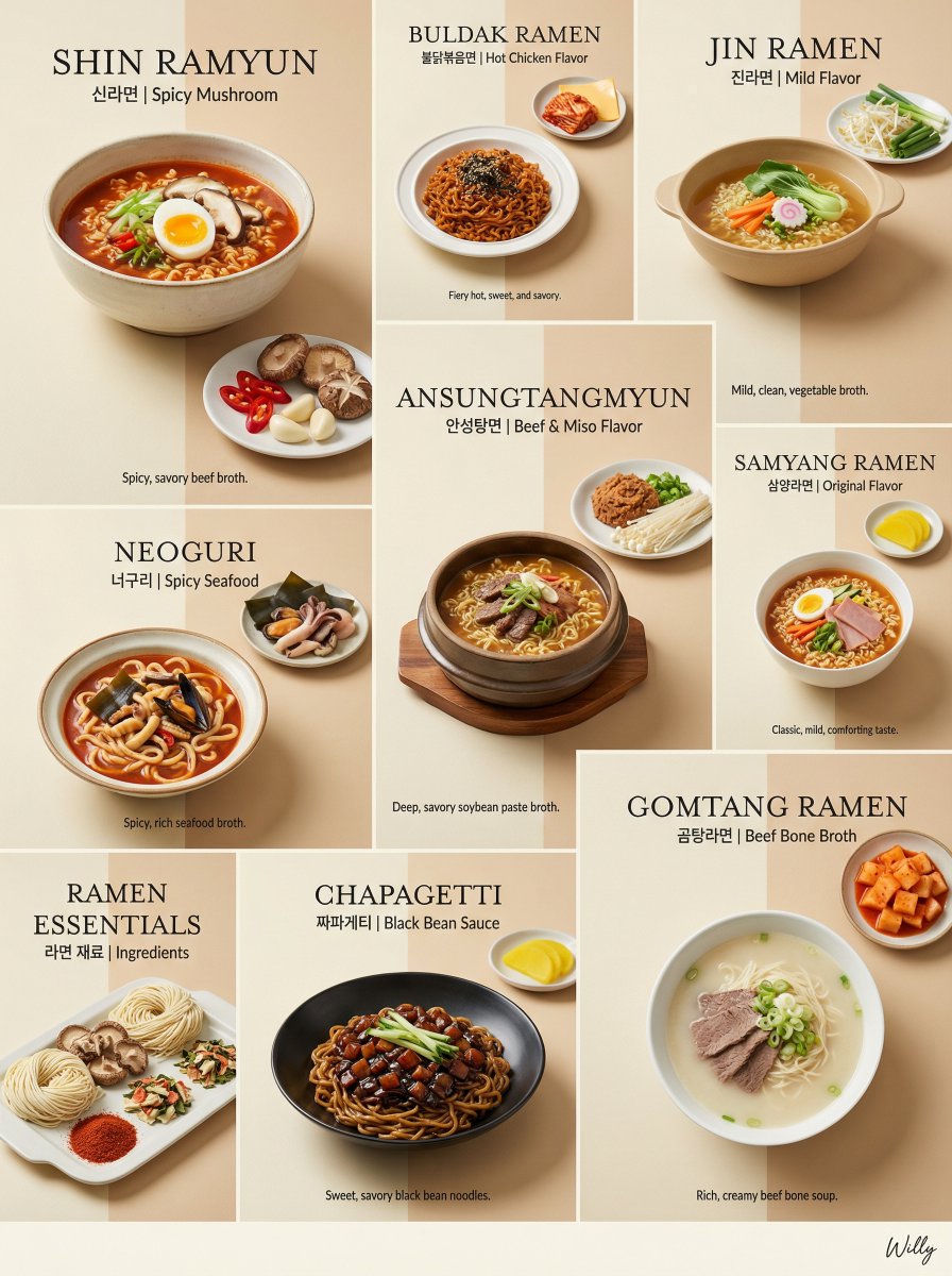 Luxury Minimalist Bento Grid of Korean Ramen Collection — output 1