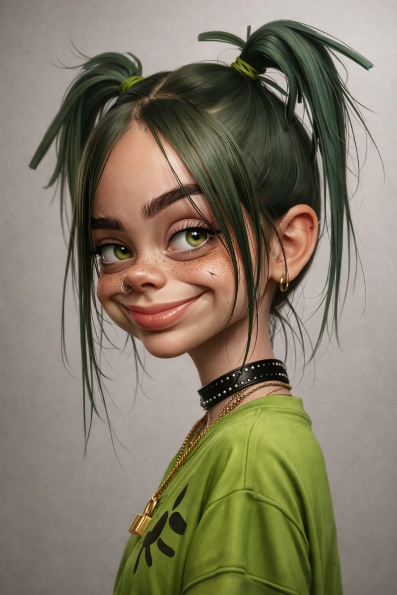 Game Asset - 3D-Rendered Billie Eilish Cartoon Portrait — output 1