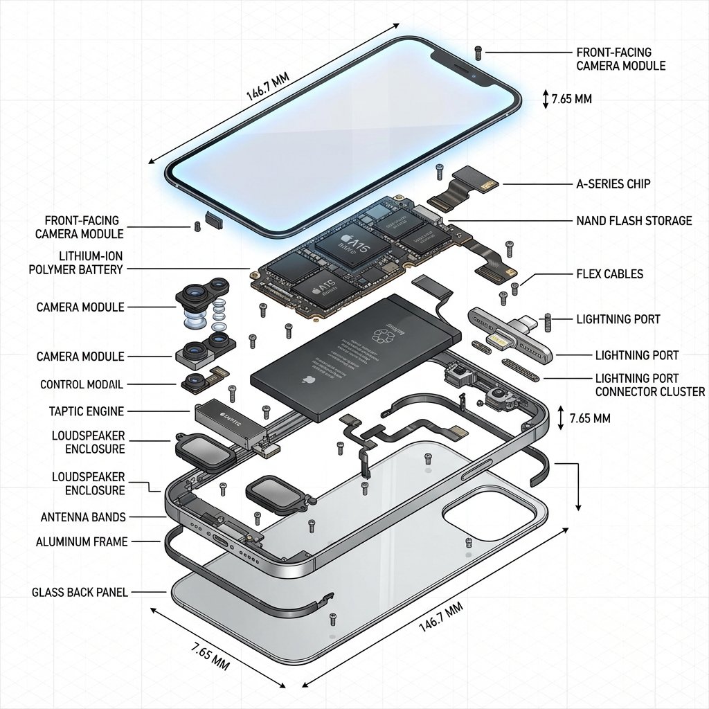 Exploded View Technical Diagram of an iPhone — output 1