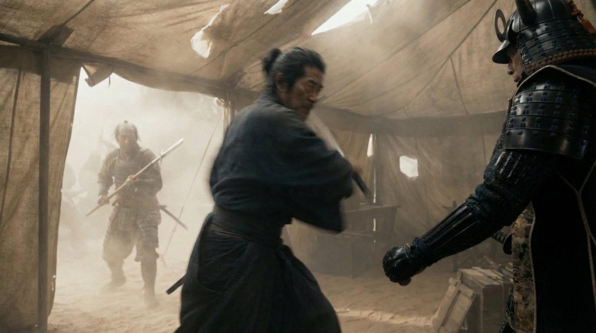 Comic / Storyboard - Samurai War Tent Cinematic Shot — output 1