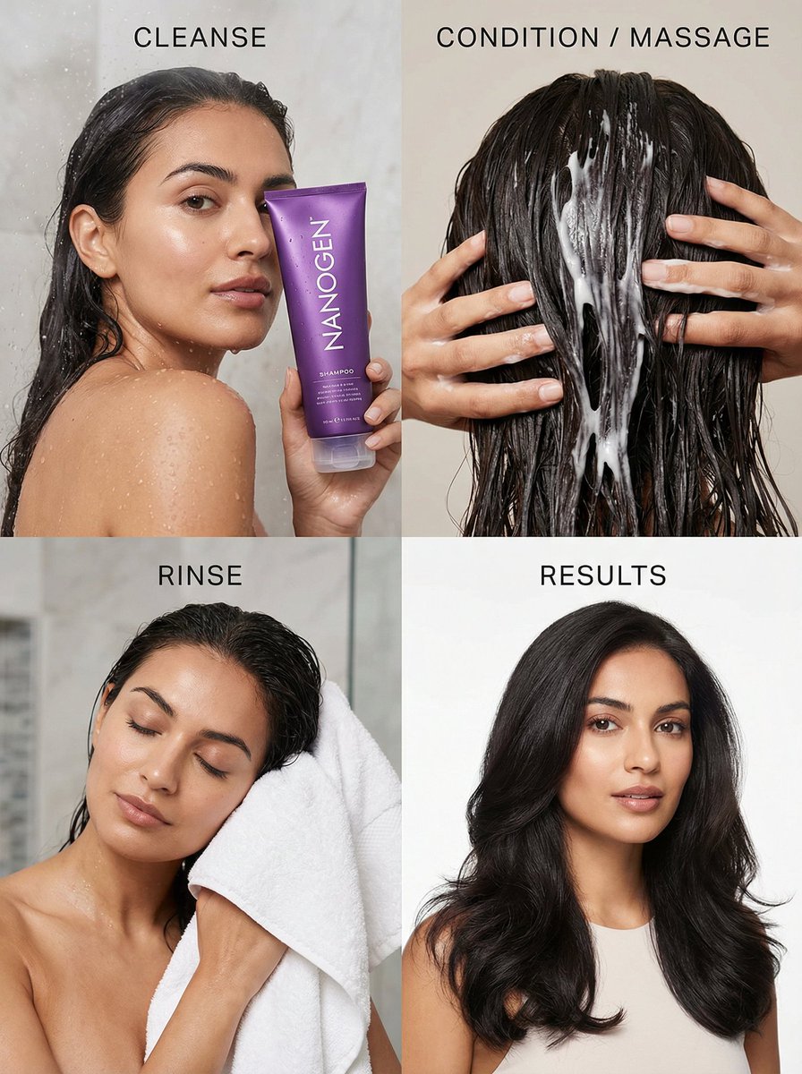 E-commerce Main Image - Four-Panel Luxury Haircare Campaign Grid — output 1