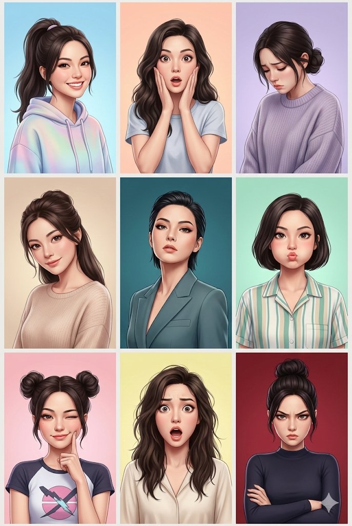 3x3 Grid Collage of Emotions in 3D Cartoon Style — output 1