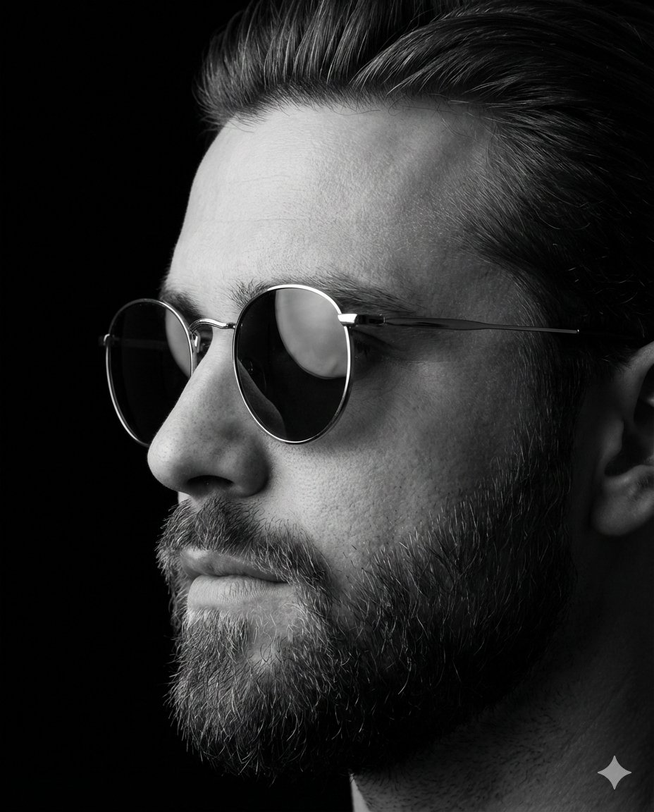 Dramatic Black-and-White Studio Portrait of a Stylish Man — output 1