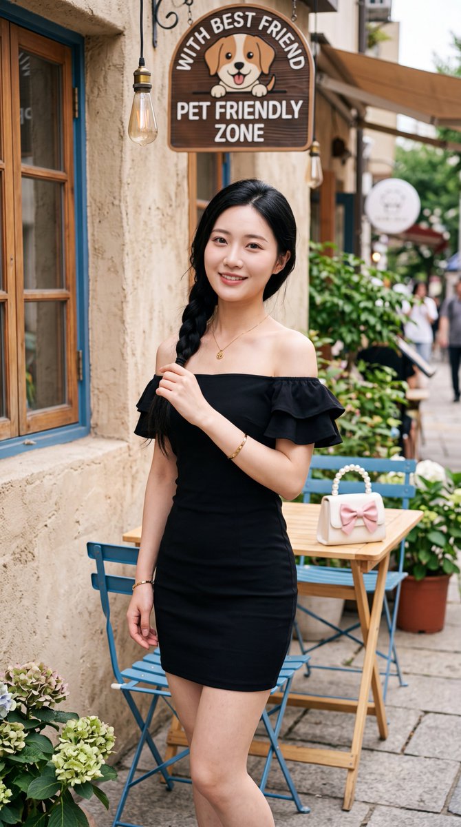 Social Media Post - East Asian Woman at Outdoor Café — output 1