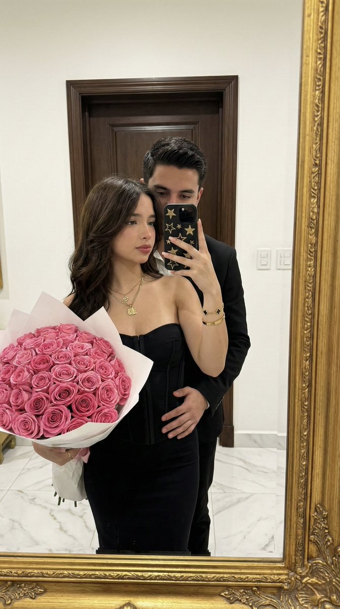 Social Media Post - High-Fidelity Mirror Selfie with Valentine's Roses and Identity Lock — output 1