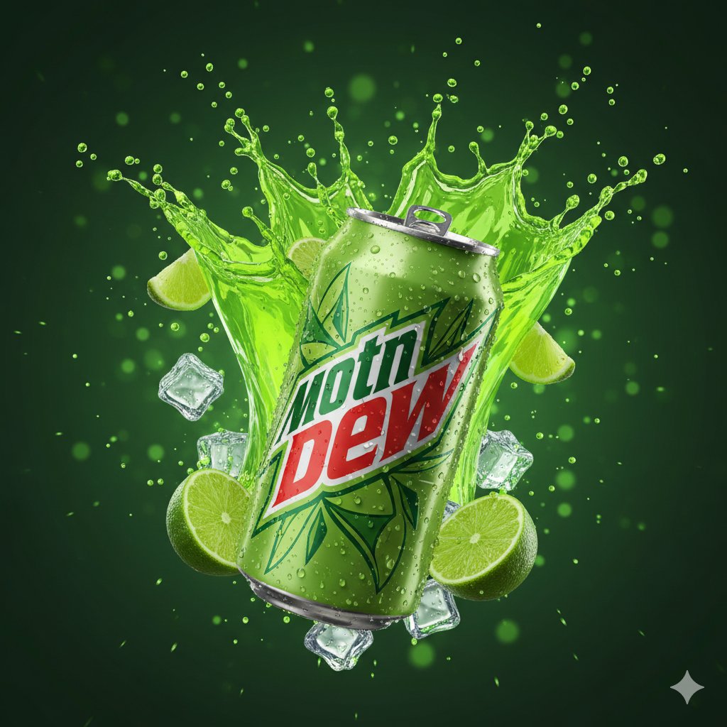 Hyper-Realistic Mountain Dew Can Explosion Product Shot — output 1