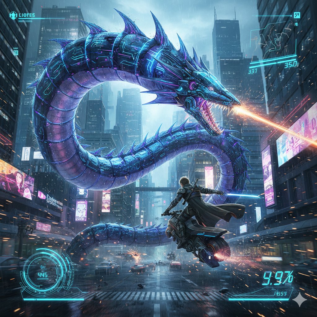 Game Asset - Nano Banana Pro Prompt: Final Fantasy Leviathan vs Player (Cyberpunk) — output 1
