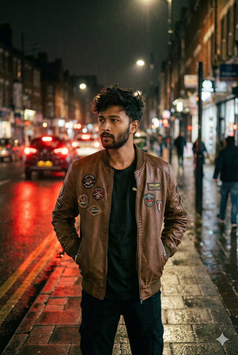 Nighttime Street Portrait with Face Reference — output 1