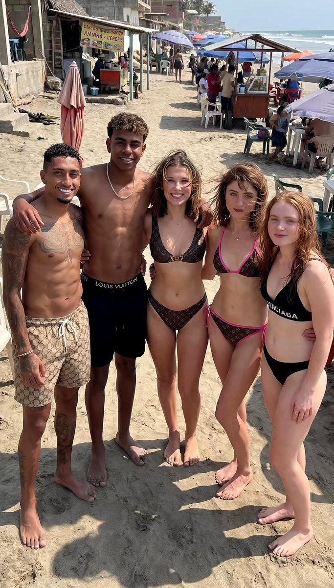 Celebrity Group Photo on Tropical Beach Prompt — output 1