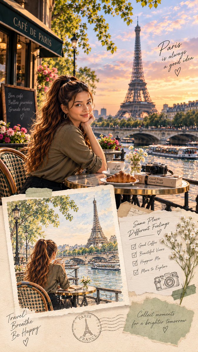 Social Media Post - Paris Café Travel Scrapbook Collage — output 1