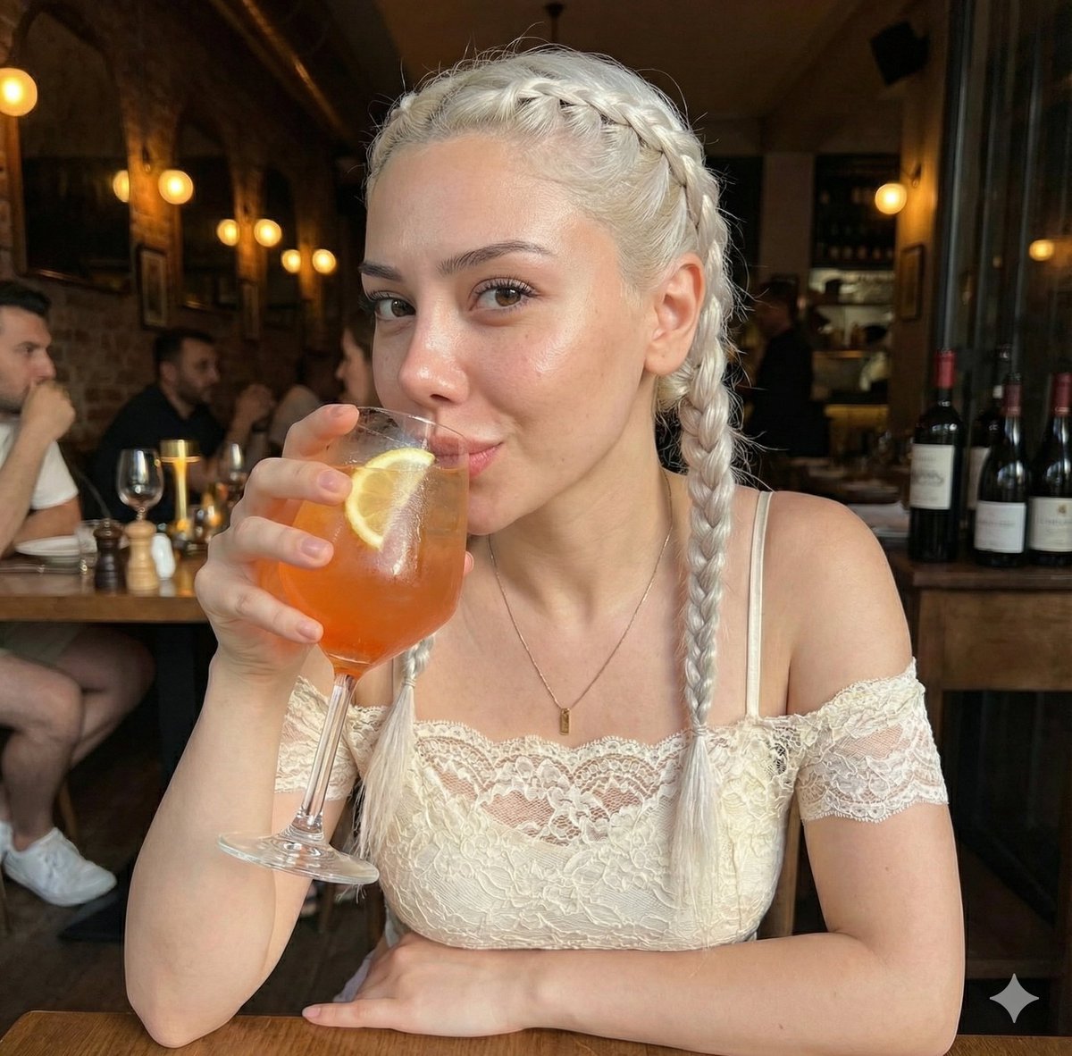Photorealistic Intimate Portrait of a Woman Drinking a Cocktail — output 1