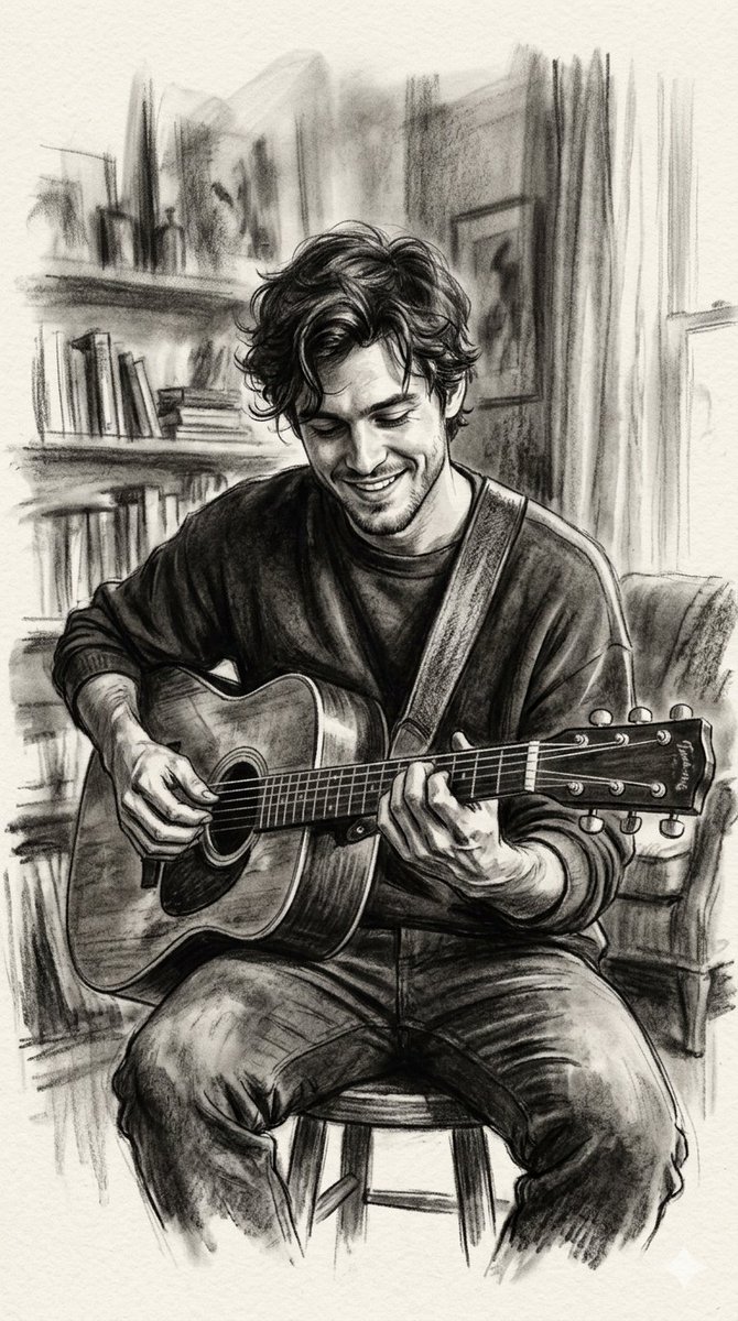 Profile / Avatar - Charcoal Portrait of Guitarist — output 1