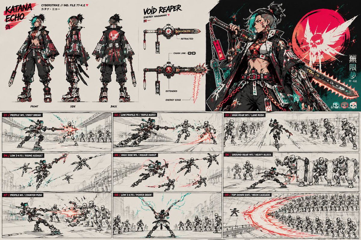 Game Asset - Cyberpunk Samurai Character Sheet — output 1