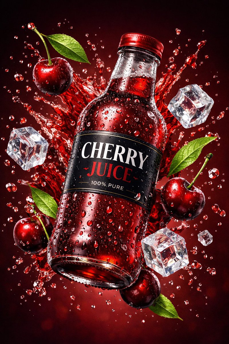 E-commerce Main Image - 3D Commercial Shot of Cherry Juice Bottle — output 1
