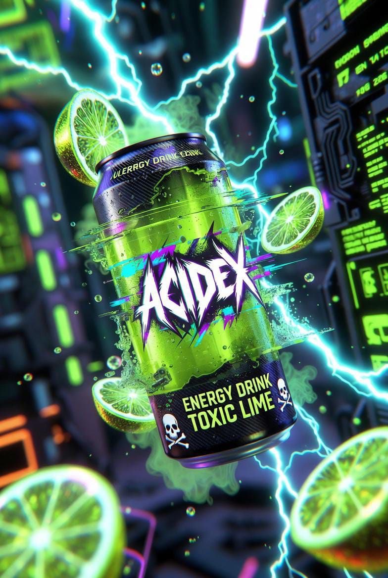 Hyper-Realistic Neon Energy Drink Product Shot Prompt — output 1