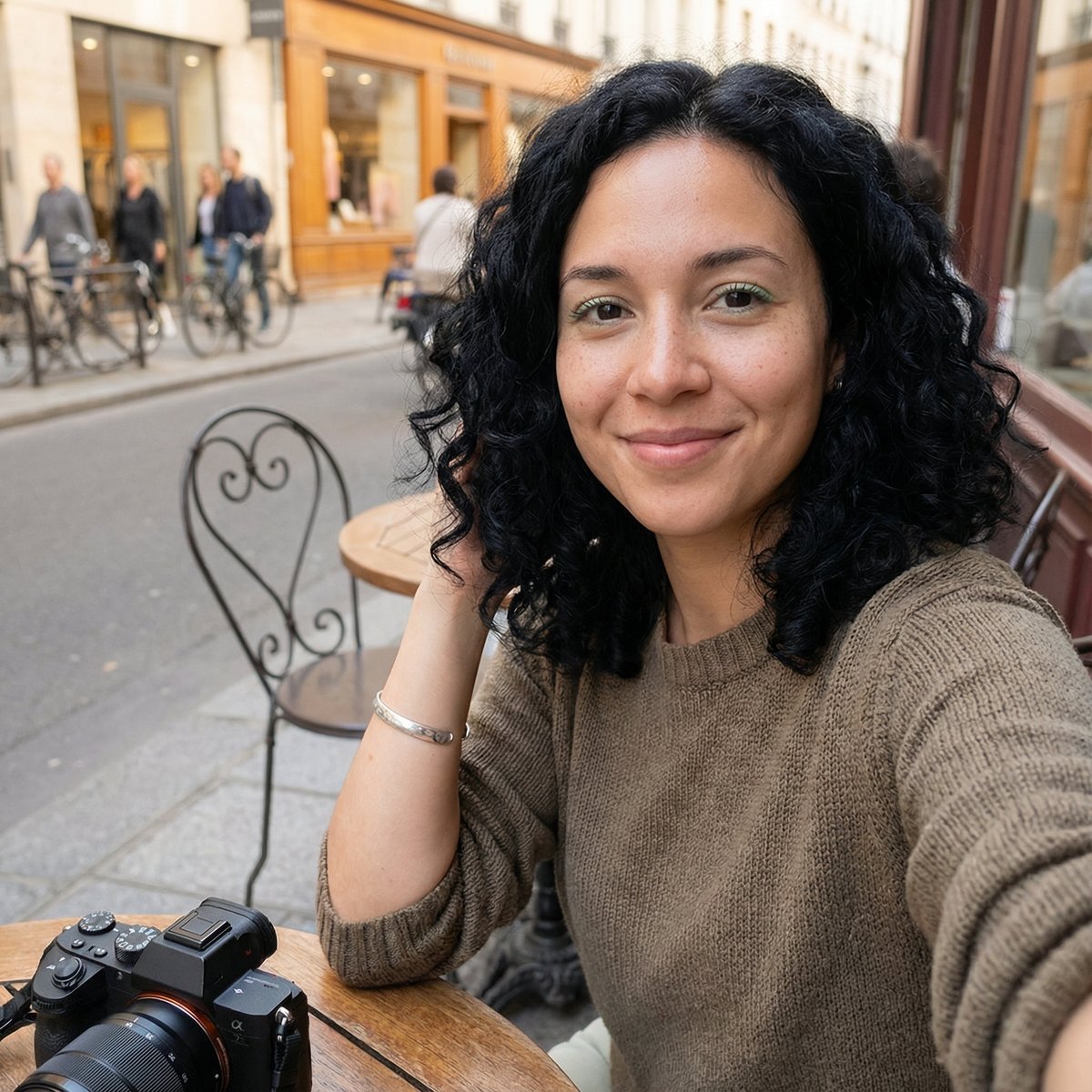 Candid Outdoor Cafe Selfie Prompt — output 1