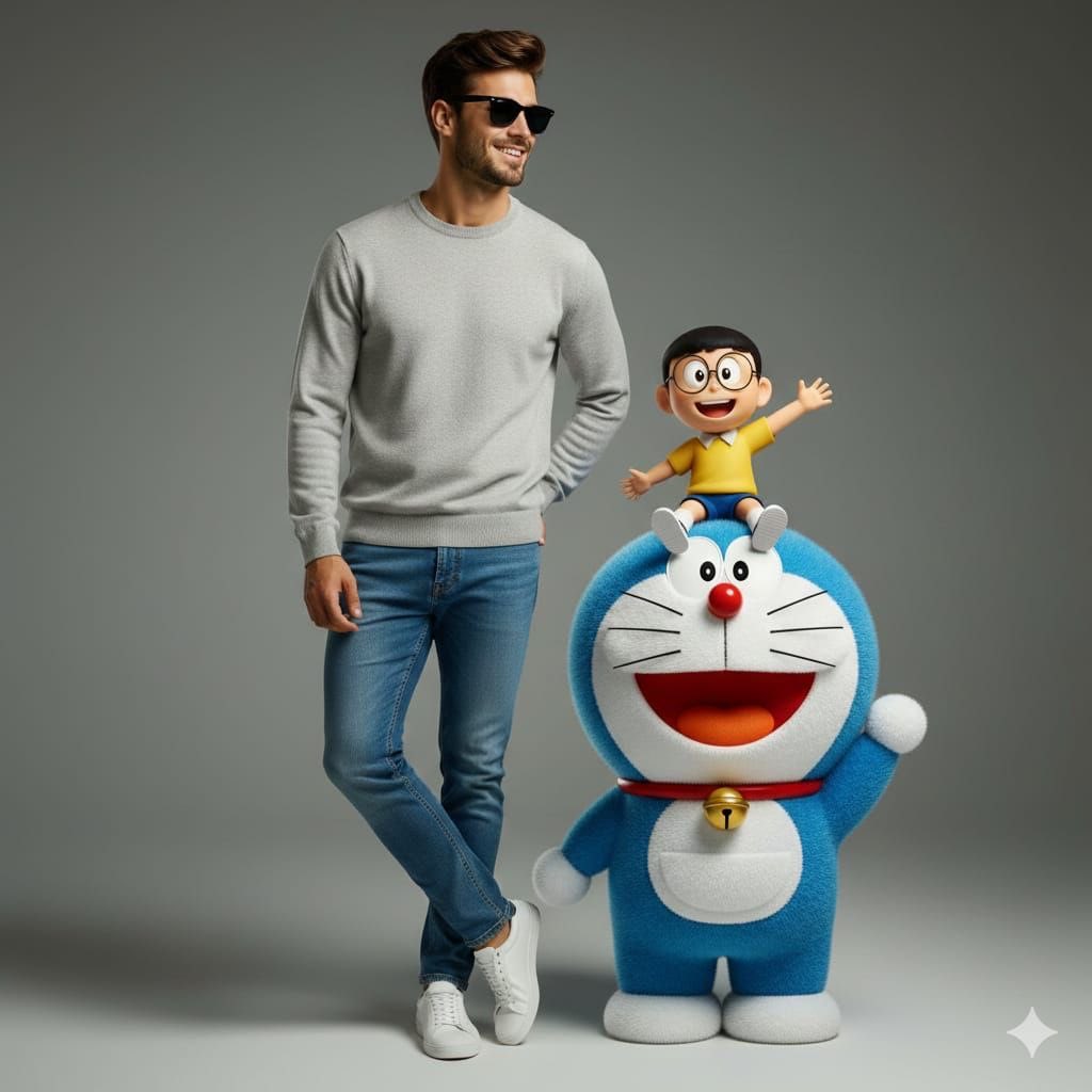 Studio Portrait with Doraemon and Nobita Prompt — output 1