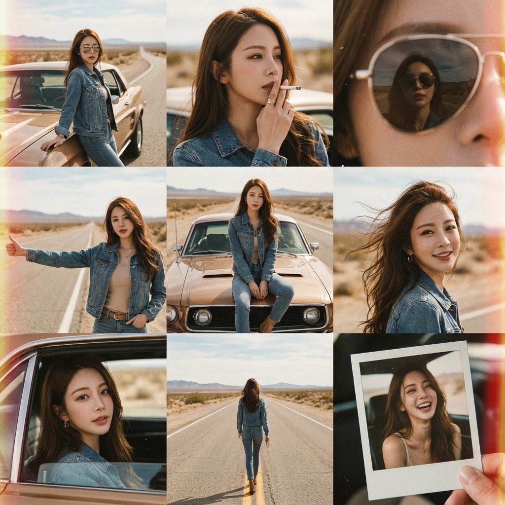 Vintage 70s Desert Highway 3x3 Grid Collage — output 1