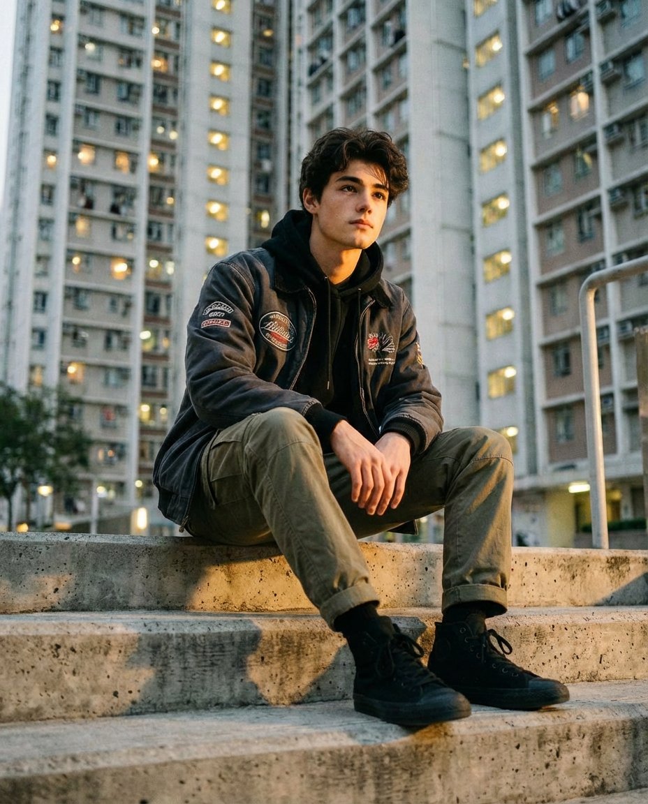 Urban Streetwear Portrait at Golden Hour Prompt — output 1