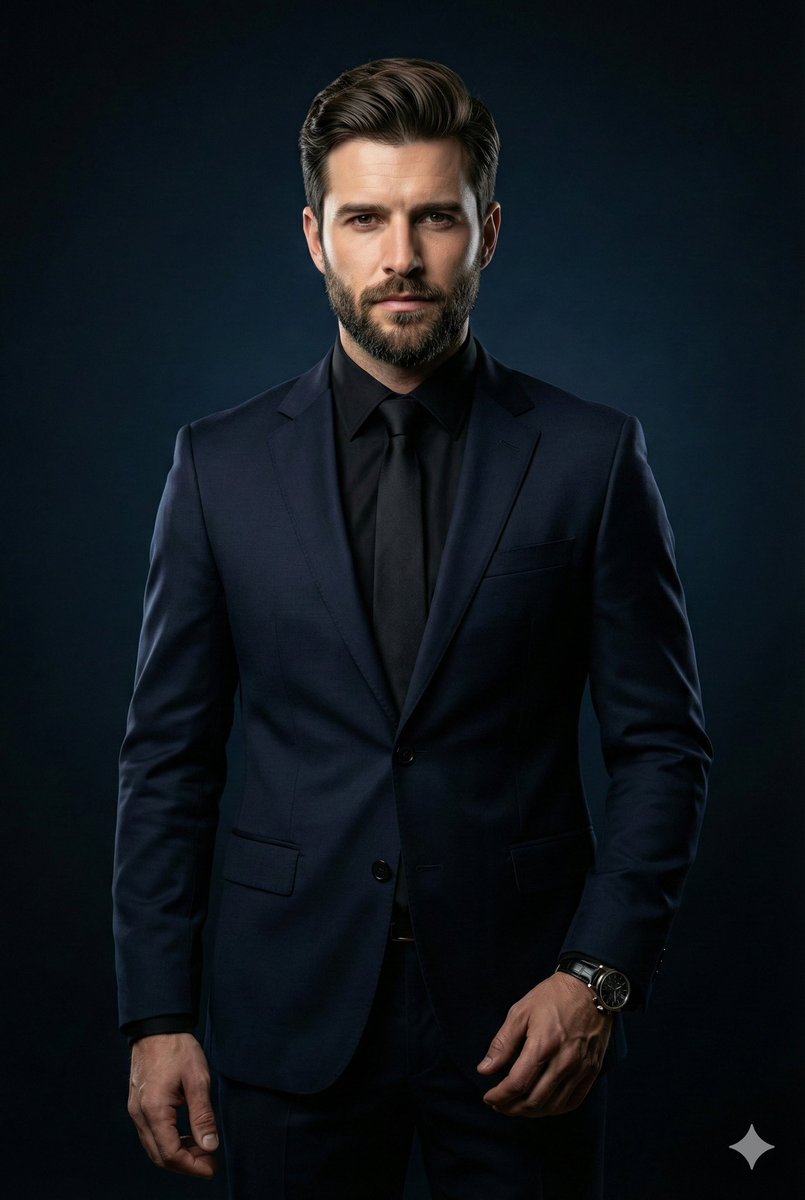 Profile / Avatar - Cinematic Portrait of Middle-Aged Man in Suit — output 1
