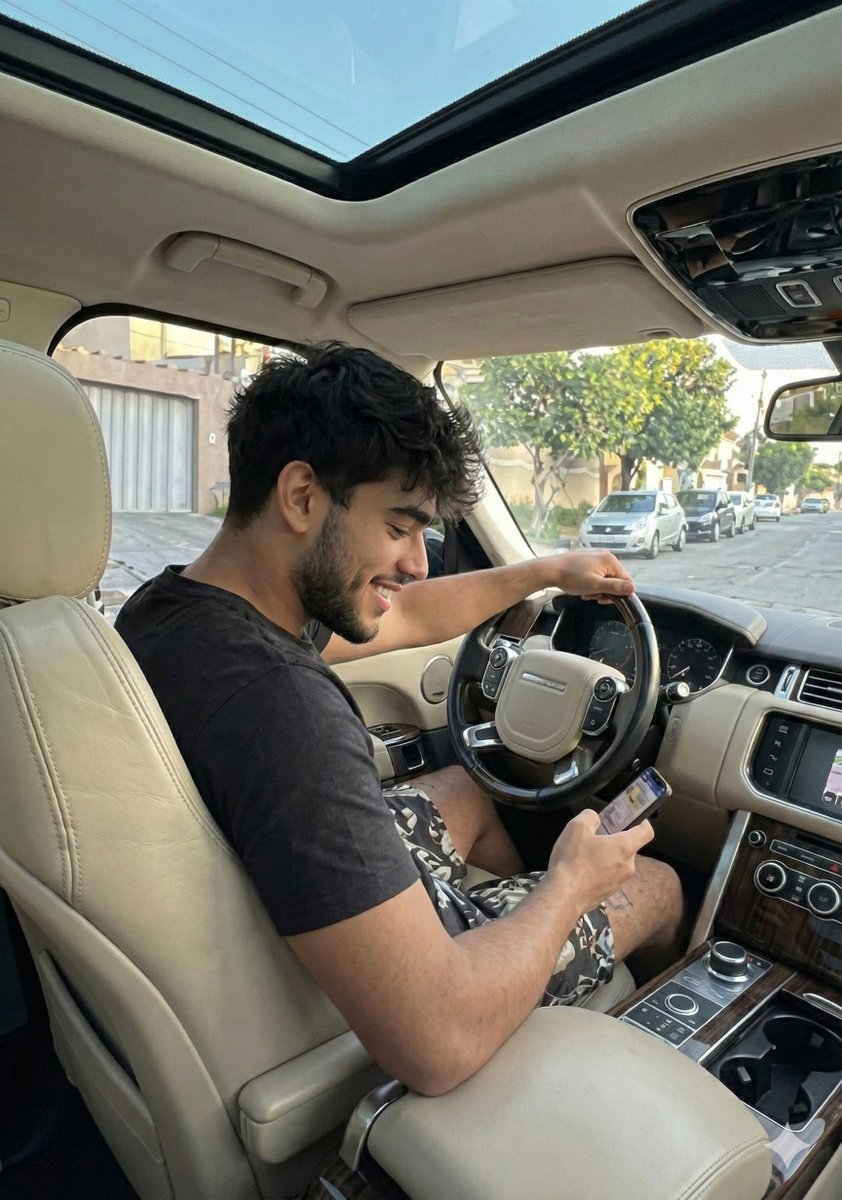 Casual Young Man in Luxury Car Interior — output 1