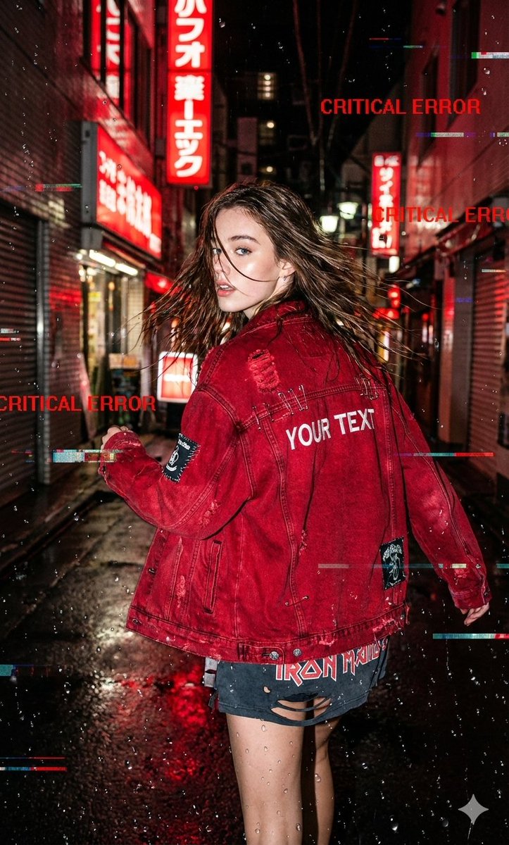 Glitchy Neo-Tokyo Street Style Photo with Red Neon — output 1