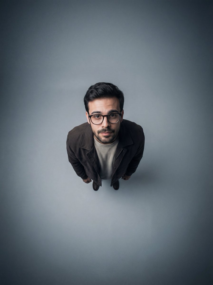 Cinematic Overhead Portrait with Wide-Angle Distortion — output 1